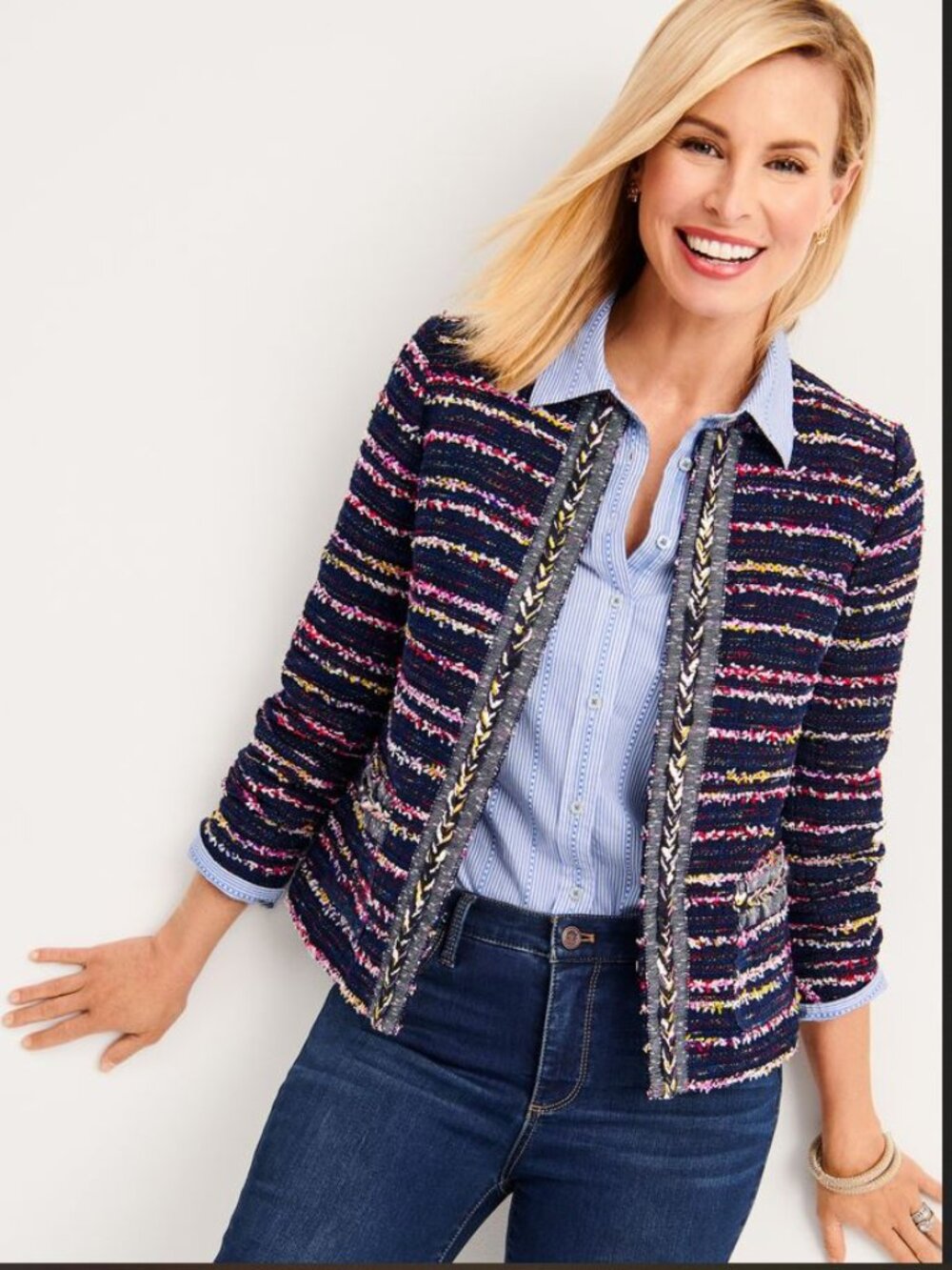 Talbots Petite Fringe Tweed Lined Jacket